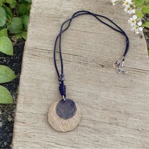 Silpada Two-Tone Discs Pendant on a Black Leather Cord Necklace 17.5” long N1710